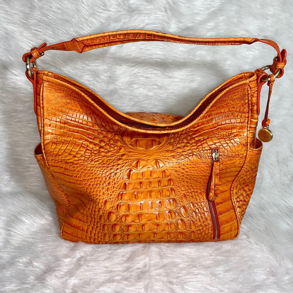 Brahmin Orange Croc-Embossed Shoulder Bag